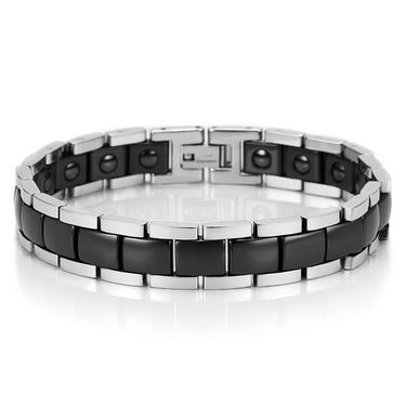 Jewelry Black And White Ceramic With Stainless Steel Curved Ochre Bracelet Men's Health Magnetic Jewelry_voghion.com