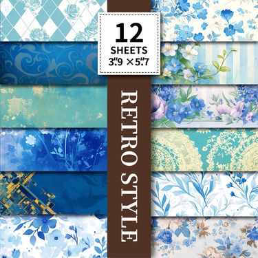 12 Sheets/pack Blue Gradient Printing Theme Wrapping Paper Cutting Decoration Gift Notebook Surrounding Material Paper_voghion.com
