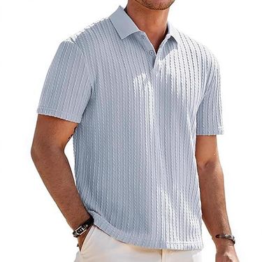 Cross Border European And American Foreign Trade Men's Casual Polo Shirt Summer Short Sleeved Holiday Button Beach Knitted High Elastic Style_voghion.com