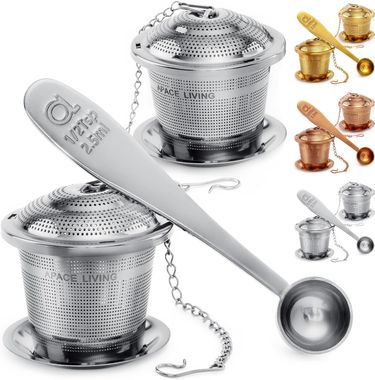 Large Tea Infuser With A Tea Spoon And Drip Tray (2-piece Set) – Multi-cup Size Stainless Steel Loose Leaf Tea Strainer And Steeper_voghion.com