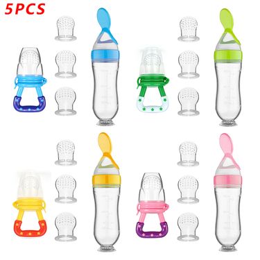 5pcs Silicone Squeezing Feeding Bottle Spoon Bottle Feeder Newborn Baby Training Drink Spoon Safe Tableware Training Feeder_voghion.com