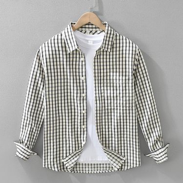 7535 Simple Classic Plaid Long-sleeved Shirt, Men's Fashionable Versatile Literary And Casual Loose Top, One Piece Is Sent On Behalf Of Others._voghion.com