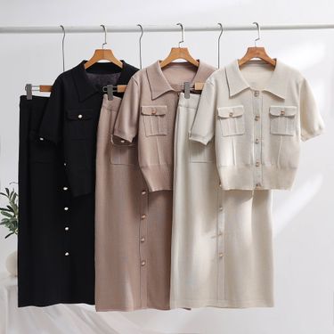 Women's Clothing high grade knitted suit spring and autumn new sweet and gentle short sleeved dress, two pieces_viptrois.com