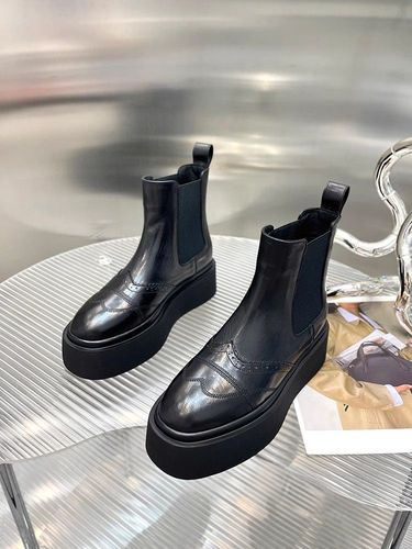 Chelsea Short Boots Women's British Style 2025 Autumn And Winter New Leather Heightened Platform Retro Square Head Martin Boots_vogvips.com