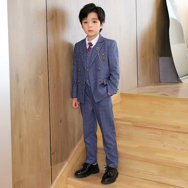 Mother & Kids Children's suit Korean version plaid small suit jacket performance clothes boy piano host speech dress autumn and winter new_voghion.com