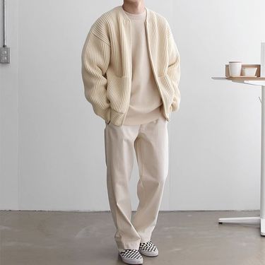 Men's Clothing Solid color round neck knitted cardigan jacket men 2024 autumn and winter fashion youth trend all match casual large size tops_mkmklike.com