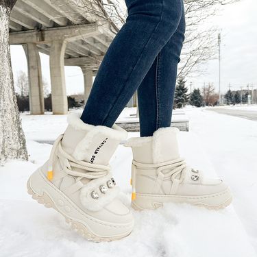 Women's Snow Boots Waterproof Snow Boots Genuine Leather Sheepskin Snow Top Layer Cowhide 2025 Women's Thickened Sole Warm Wool Short Boots Northeast_voghion.com