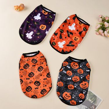 Halloween Pumpkin Head Vest Small Dog Teddy Pomeranian Bichon Poodle Pet Clothes_viptrois.com
