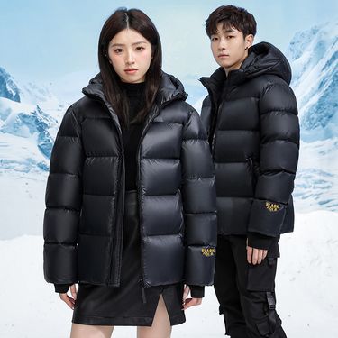 Black & Gold Couple’s Short Down Jacket – Stylish Winter Wear For Men & Women, Wash-Free & Thickened_voghion.com