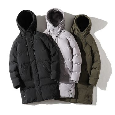 Boys' Winter Hooded Padded Jacket - Thickened Cotton Coat For Teens & Students, Warm Mid-Length Outerwear (Black/Grey/Army Green, Sizes M-8XL)_voghion.com