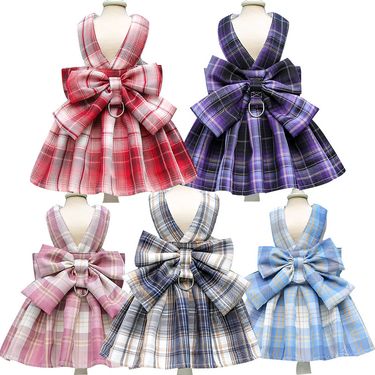 Pet JK Plaid Dress Harness Leash Dog Cat Vest Clothes Teddy French Bulldog Supplies_voghion.com