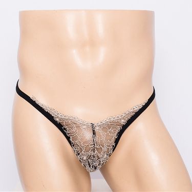 Sexy Men Underwear U Pouch Transparent Lace Net Yarn See-through Men's T-Back Youth Low Waist Hollow T-Shaped Panties_voghion.com