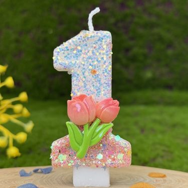 Pink Tulip Digital Cake Party Decoration Birthday Handmade Candle_voghion.com
