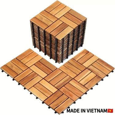 Deck Garden Outdoor Acacia 10pcs Natural Solid Interlocking 11.8x11.8 Poolside Natural For Patio Wood Colo Tiles Balcony Indoor_voghion.com