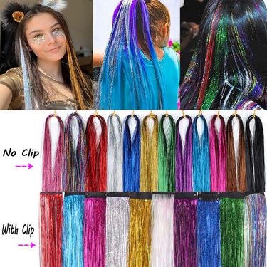 Sparkle Hair Tinsel Rainbow Colored Strands Girl Headwear Hair Laser False Hair Extensions Bling Decoration Glitter Strips Party_voghion.com
