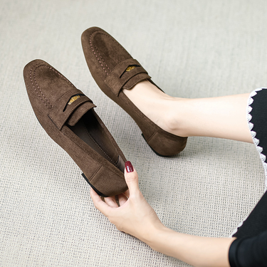 Women's Flats coin black Mary Jane shoes thick-soled loafers British style small leather shoes single shoes_voghion.com