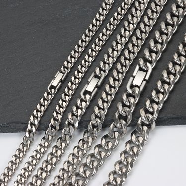 【Titanium Steel Color-Retaining Necklace】Six-Sided Polished Cuban Unisex Hip-Hop Watch Buckle Jewelry Clasp Collarbone_voghion.com