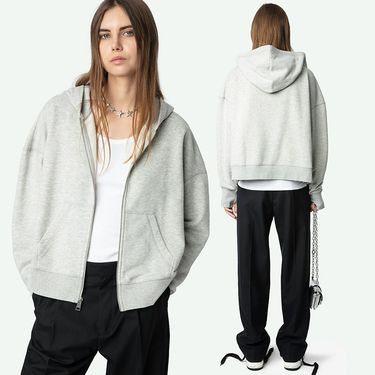 Women's Clothing Wing Embroidered Fleece Zip-Up Hoodie Women's Casual Streetwear Pullover With Diamond Applique_voghion.com