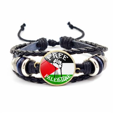 Palestine Flag Vintage Leather Bracelets Accessories Versatile Explosive Flag Bracelets Men's And Women's Bracelets_voghion.com