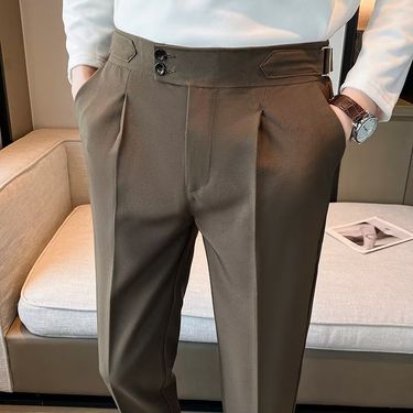 2024 New British Style Solid High Waist Draped Trousers Korea Men Formal Blazer Slim Business Casual Suit Pants Hommes_voghion.com