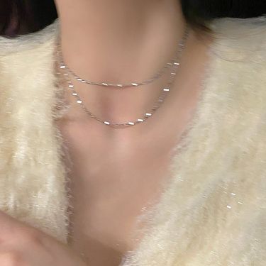 Sparkling double-layer metal necklace for women, summer choker, temperament necklace, light luxury, niche clavicle chain_voghion.com