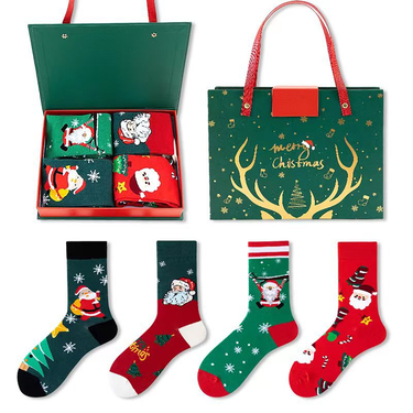 Unisex 4 pairs of Christmas stocking gift box set Santa Snowman cartoon cotton socks Christmas socks Christmas_voghion.com