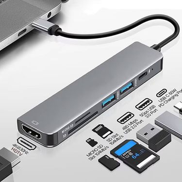 6 Ports Hub To 4K HDMI-Compatible SD TF Card Reader USB 3.0 2.0 HUB Type C Charging Docking For Book IPad Samsung_voghion.com