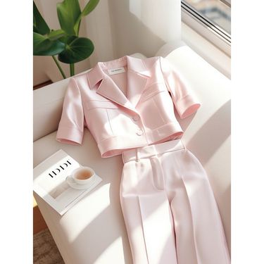 Women's Clothing Summer Clothes Fashion, High End Professional, Small Fragrance Style Pink Top And Pants Suit_voghion.com