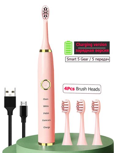 Electric Toothbrushes for Adults Kids Smart Timer Rechargeable Whitening Toothbrush IPX7 Waterproof 4 Brush Head_voghion.com