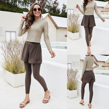 Women's Clothing Conservative Full Coverage Sun Protection Swimsuit Long Sleeved Top Two Piece Long Pants Swimsuit Split Swimsuit Set_voghion.com