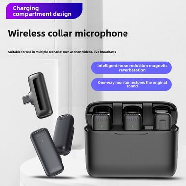 Wireless collar microphone J13 one for two with charging compartment, live broadcast radio recording noise reduction_voghion.com