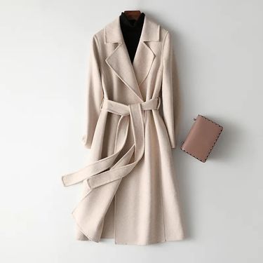 Women's Longline Belted Chenille Coat – Knee-Length Oversized Winter Coat In Beige, Black, Green & Red (S-4XL)_voghion.com
