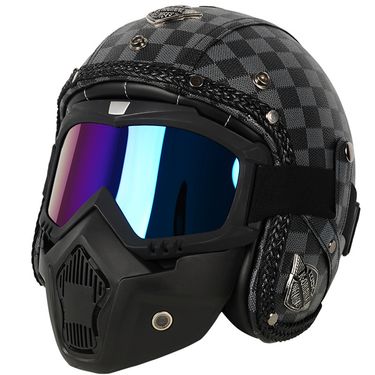 Prince Cruise For Men And Women, All-Season Motorcycle Electric Bike 3/4 Half Leather Helmet_voghion.com