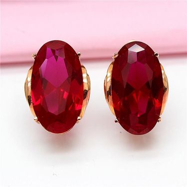 Xingfuao Russian 585 Purple Rose Gold Plated Inlaid Oval Cabochon Red Stone Fashionable Earrings_voghion.com