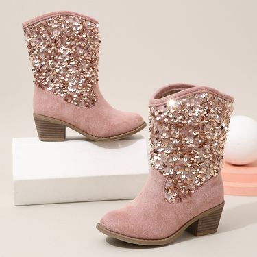 Kids Shoes girls' Martin boots 2024 new sequined thick heels fashion catwalk fashion medium and large girls' short boots trend_mkmklike.com