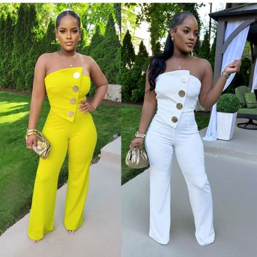 Women's Clothing top hip wrapped elastic wide leg jumpsuit_voghion.com