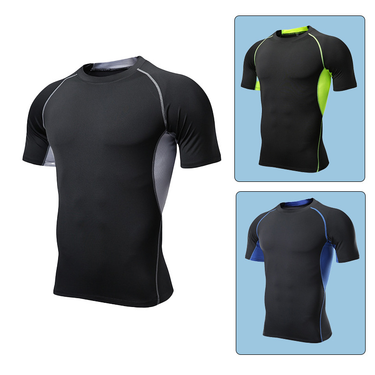 Men's clothing Sports T-shirt Men's running short sleeve fitness tights breathable quick dry moisture wadding sweat pressure_voghion.com