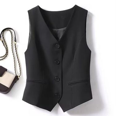 Women's Slim Fit Vest Sleeveless Jacket Spring Autumn Fashion Layering Waistcoat Black Short Casual Blazer Top_voghion.com