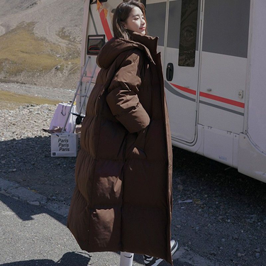 Women's clothing mid-length over-the-knee down cotton coat for women, Korean style loose thickened hooded cotton-padded jacket_voghion.com
