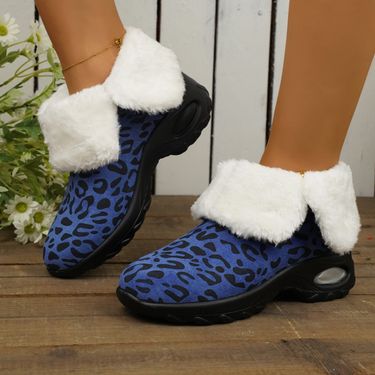 Large size short tube leopard print plus cashmere cotton boots women's new winter warm thick soled snow boots_voghion.com