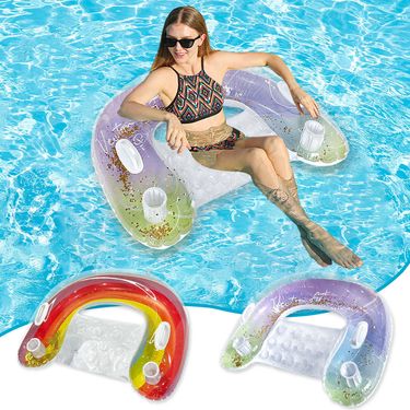 Glitter U-ink Seat Floating Row Inflatable Water Thickened Rainbow Ride Recliner And Hammock Sofa_voghion.com