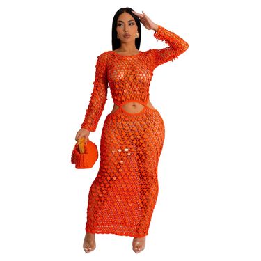 Women's hand-knitted casual hollow sequin beach skirt_voghion.com