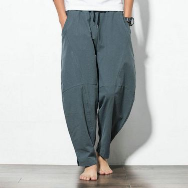 Harem New Men's Cotton Linen Loose Male Casual Solid Color Pants Trousers Chinese Style Sweatpants_voghion.com