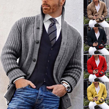 Men's autumn and winter sweater casual solid color semi-turtleneck long-sleeved knit coat cardigan men's wear_voghion.com