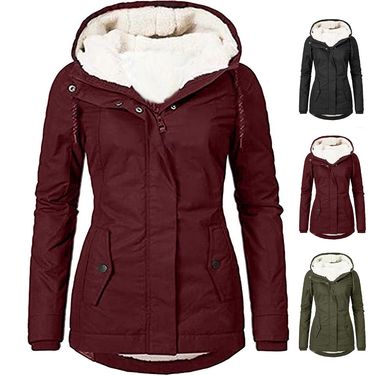 Women's Fleece-Lined Longline Hooded Coat – Winter Commuter Jacket With Zip Pockets, Thick Poly-Cotton Blend For Work & Travel_voghion.com