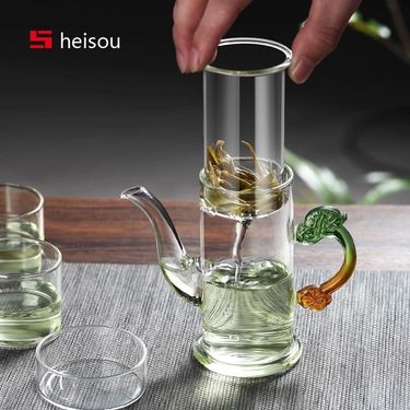 Brewing Glass Teapot Kung Fu Pu'er Filter Water Separation Red Double Ear Cup Set Household Single Brew Tea Maker_voghion.com