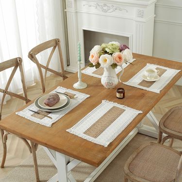 Cotton Placemats Fabric Tassel Table Tableware Color Block Woven Heat Insulation Bowl Mats Linen High-end Napkins_voghion.com