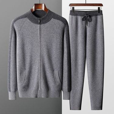 2025 New Thick Casual Sports Cashmere Set Men's Half High Collar Woolen Sweater Zipper Knitted Cardigan Loose Pants ff10_voghion.com