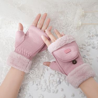 Women's Gloves Suede Flip Cover With Finger Loosening Function For Women, Autumn And Winter, Outdoor Cycling, Wear Resistant And Durable_voghion.com