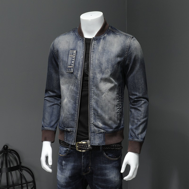Men's Clothes Personalized Baseball Collar Jeans Men's Jacket Jacket Denim Top Men M-4xl Denim Blue_voghion.com